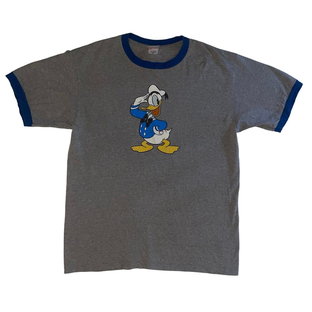 Vintage Disney Store Donald Duck Grey Retro Cartoon Ringer T-shirt